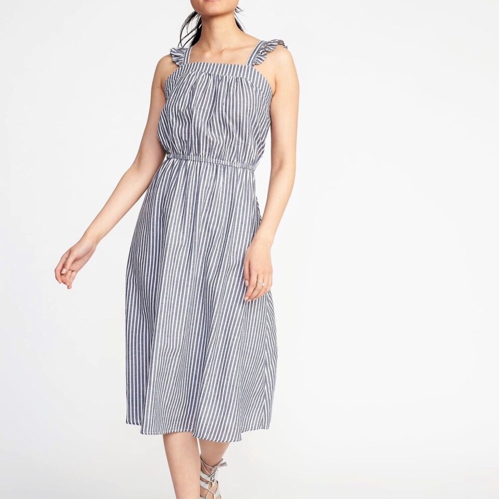 Old Navy Chambray Striped Ruffle Midi Dress